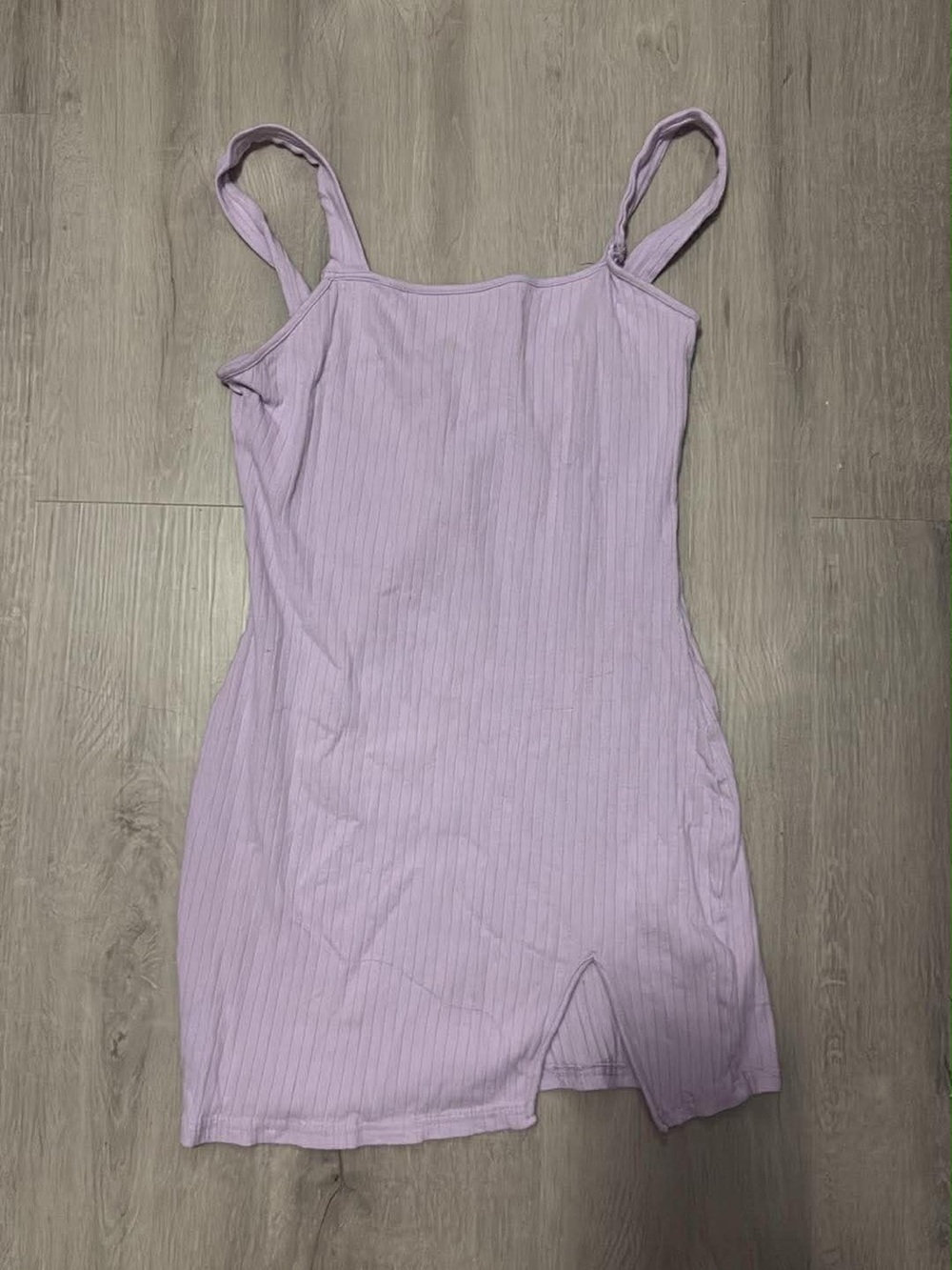SHEIN Lilac Ribbed Spaghetti Strap Mini Dress with Front Notch